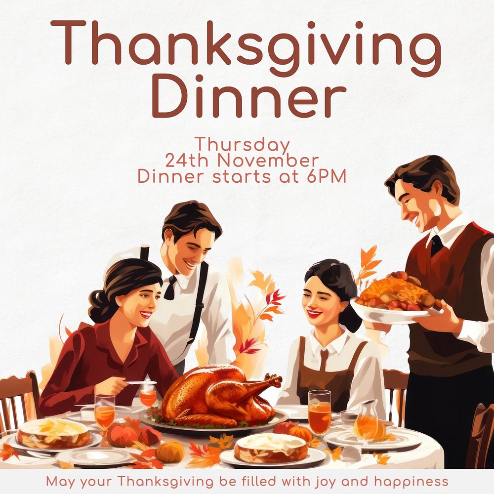 Thanksgiving dinner party Instagram post template, editable text