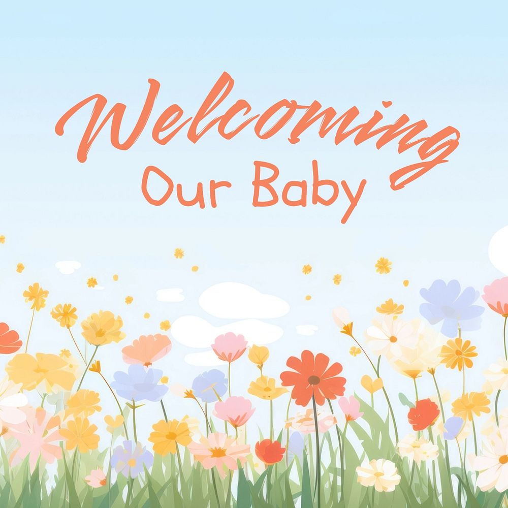 Baby shower Instagram post template, editable text