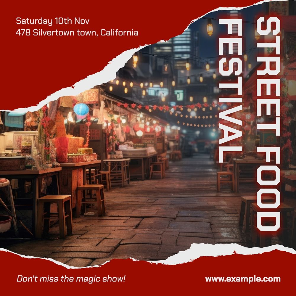 Street food festival Instagram post template, editable text