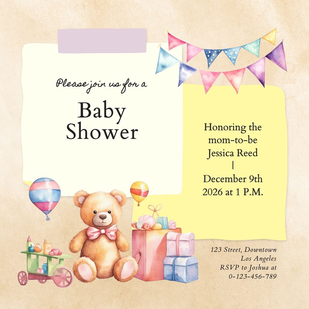 Baby shower Instagram post template, editable text