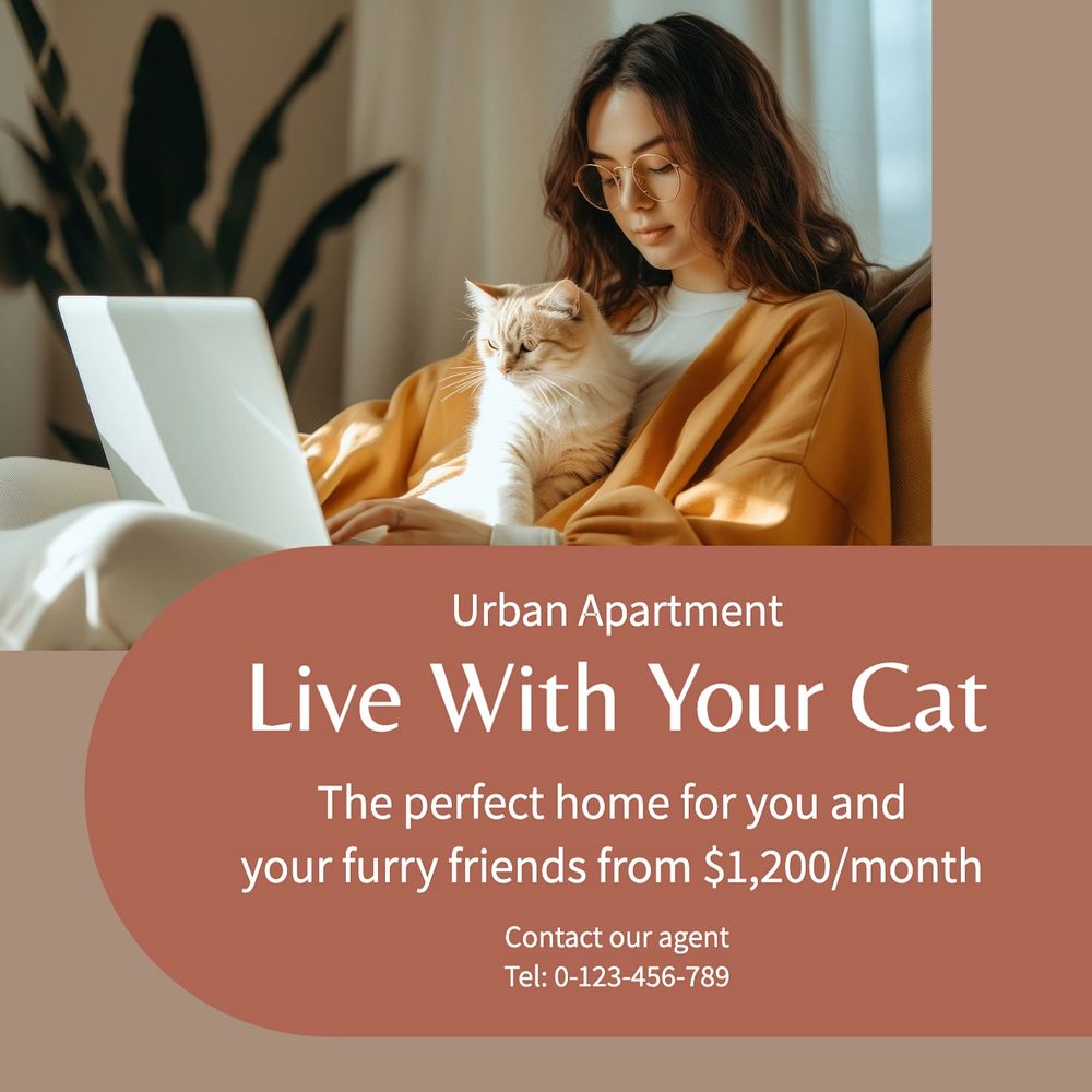 Live with your cat Instagram post template, editable text