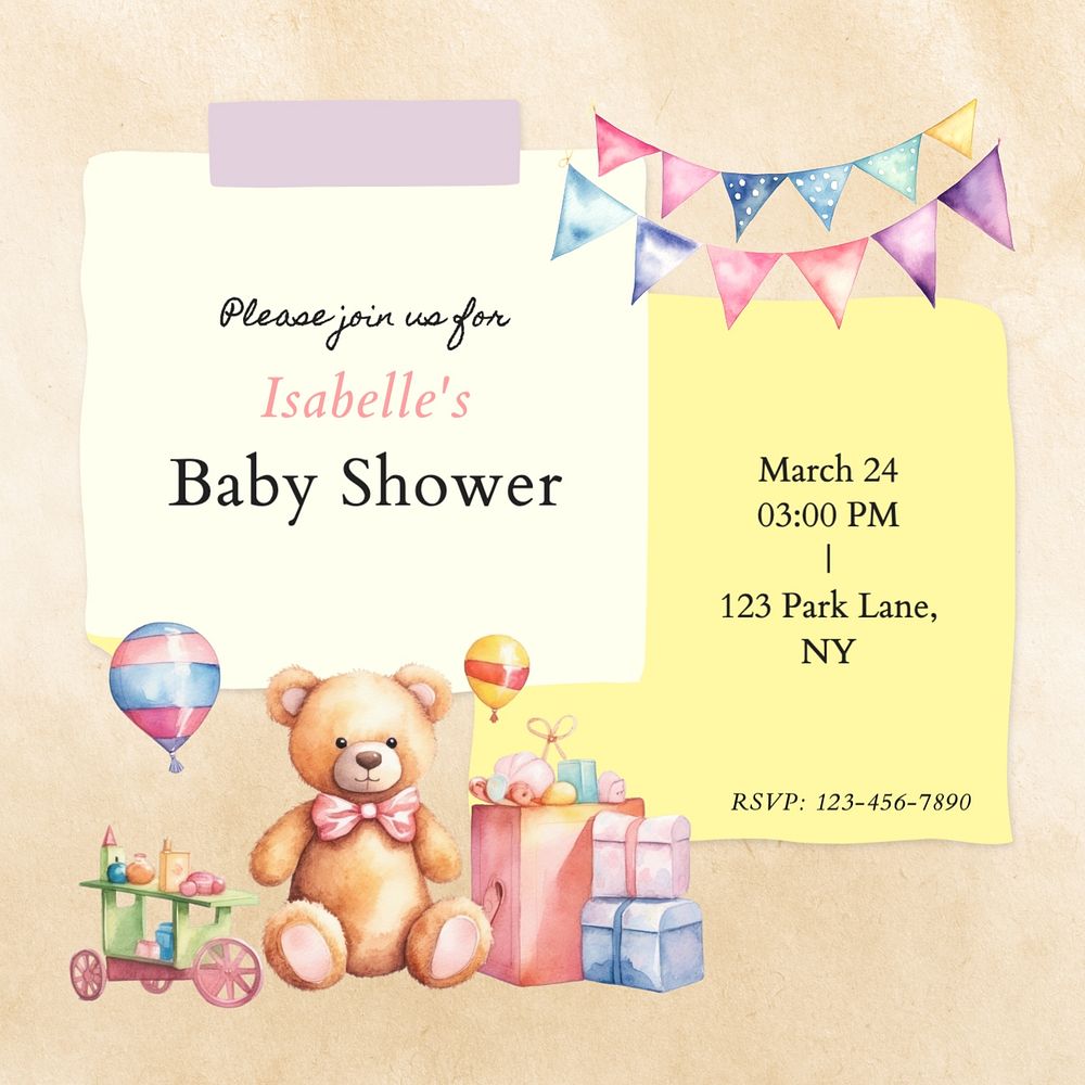 Baby shower Instagram post template, editable text