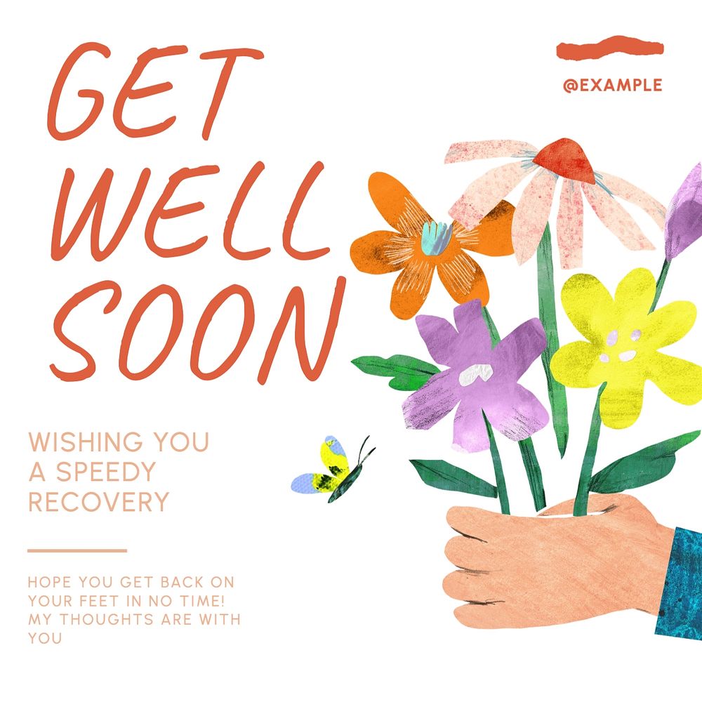 Get well soon Instagram post template, editable text