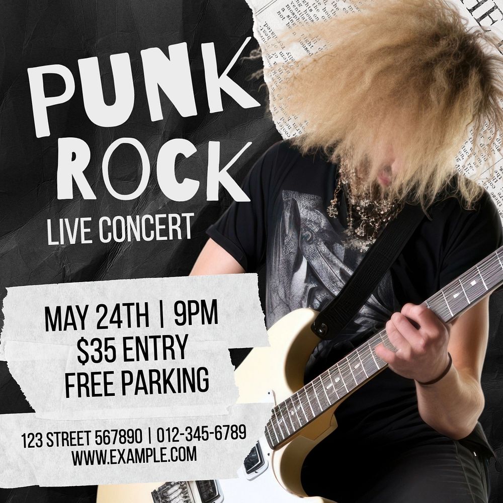 Punk rock live concert Instagram post template, editable design