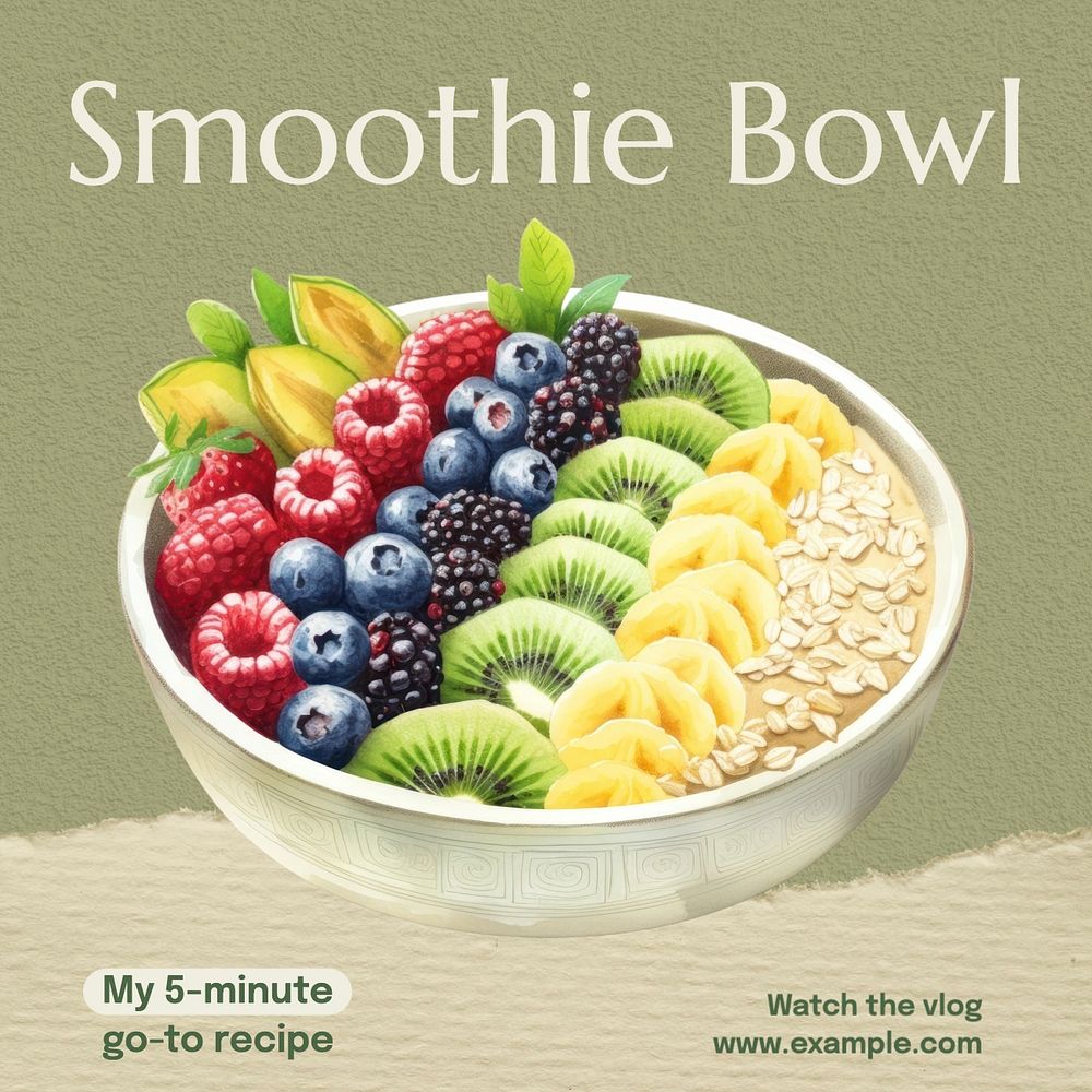 Smoothie bowl Instagram post template, editable text