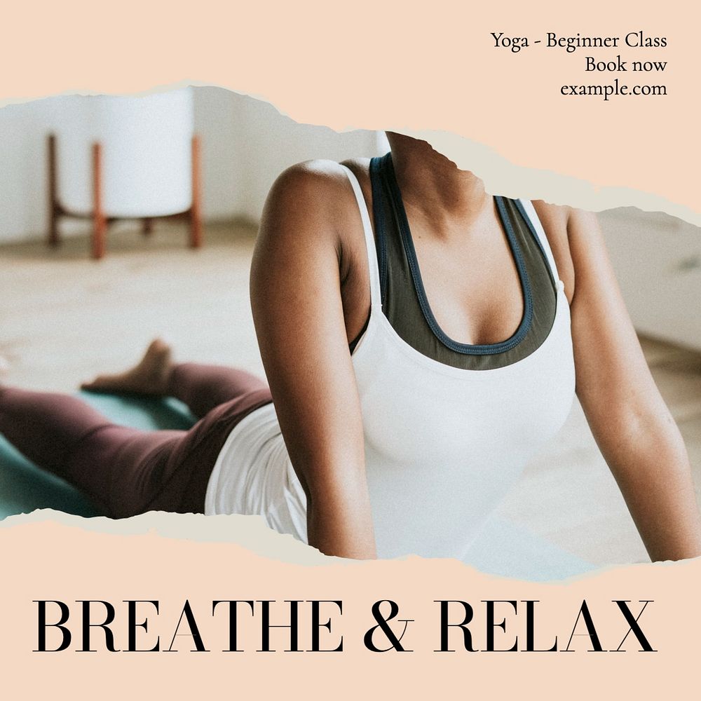 Breathe & relax, yoga Instagram post template, editable text