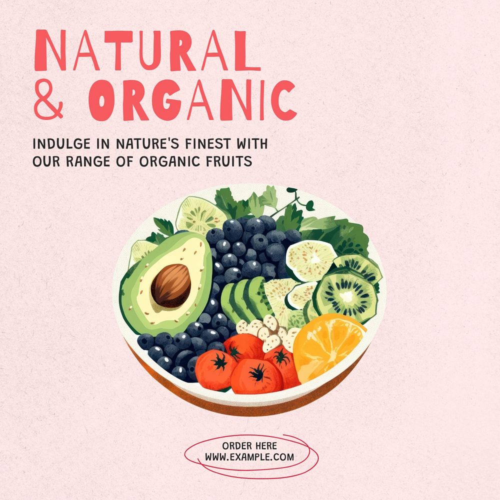 Natural organic fruit Instagram post template, editable text