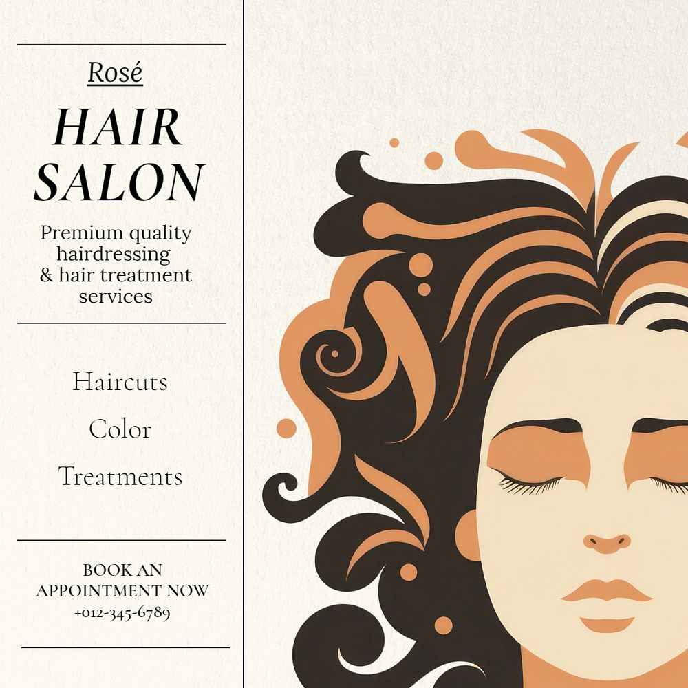 Hair salon Instagram post template, editable text