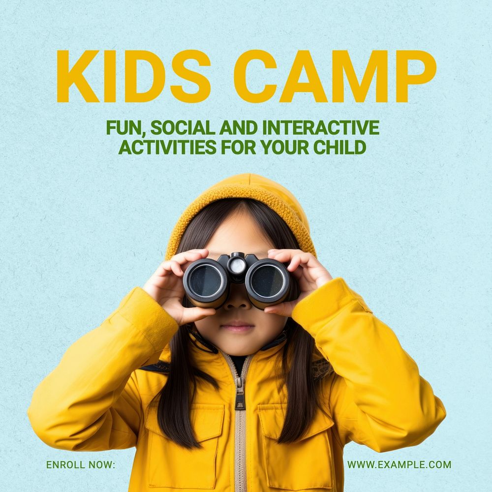 Kids camp Instagram post template, editable text