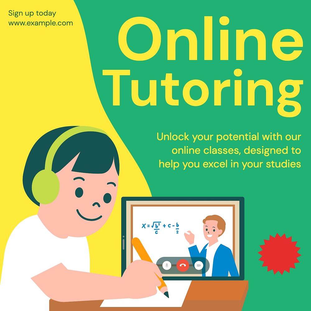 Online tutoring post template, editable social media design