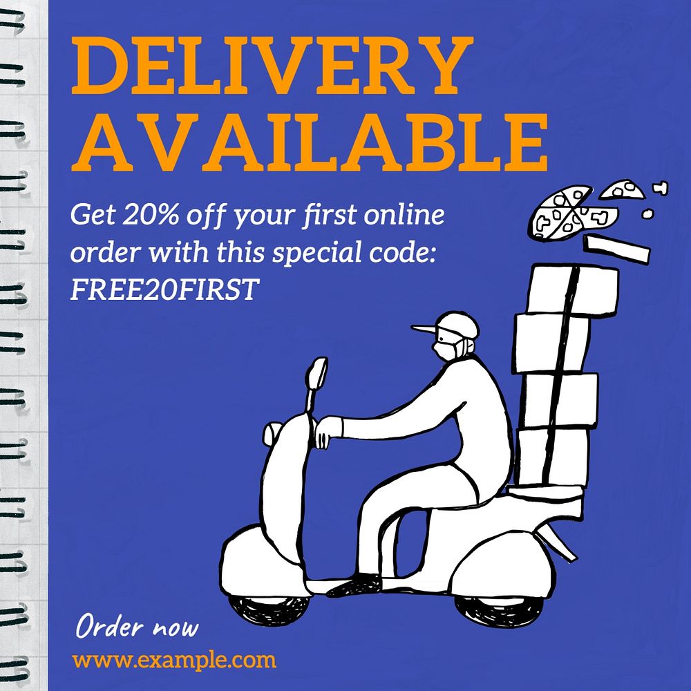 Delivery available post template, editable social media design