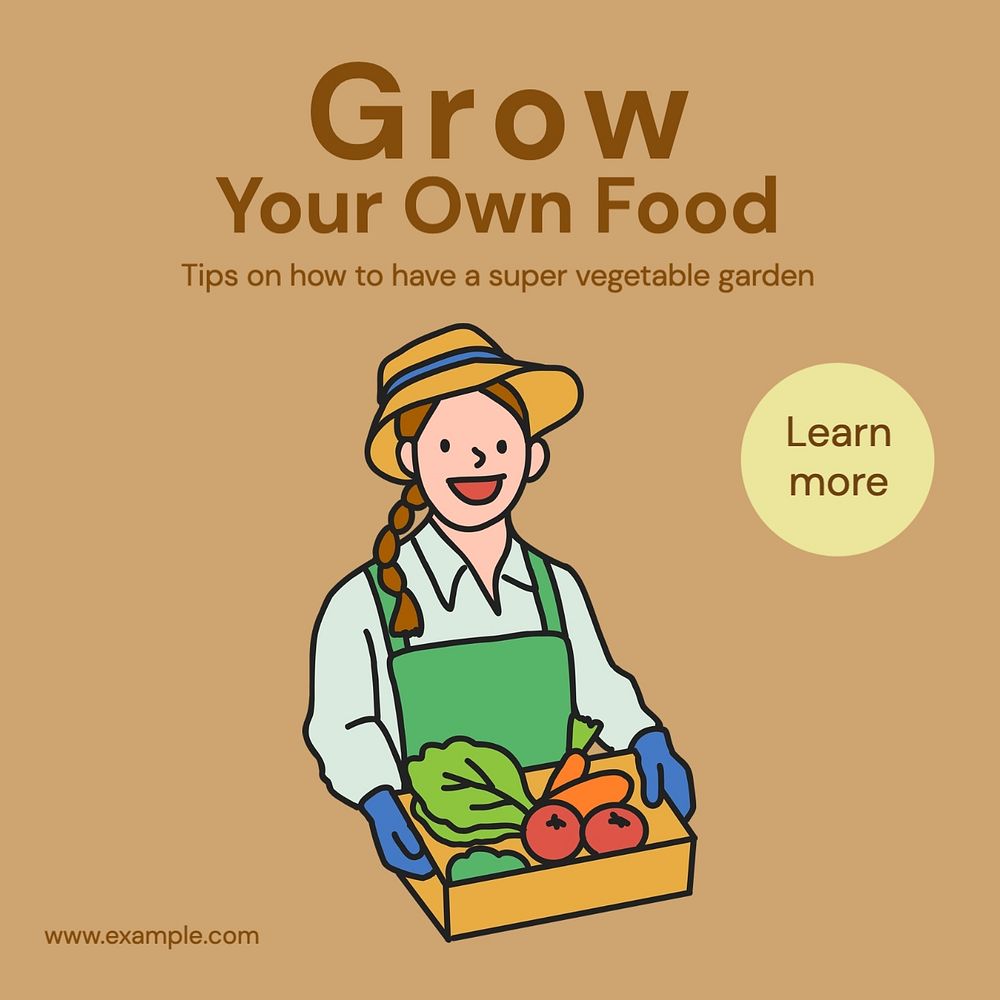 Grow your food Instagram post template, editable text