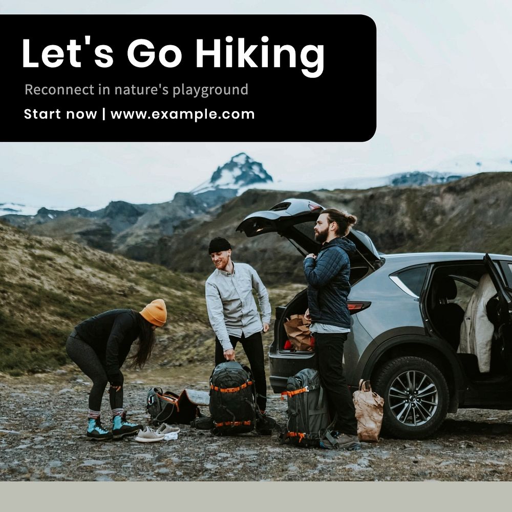 Let's go hiking Instagram post template, editable text