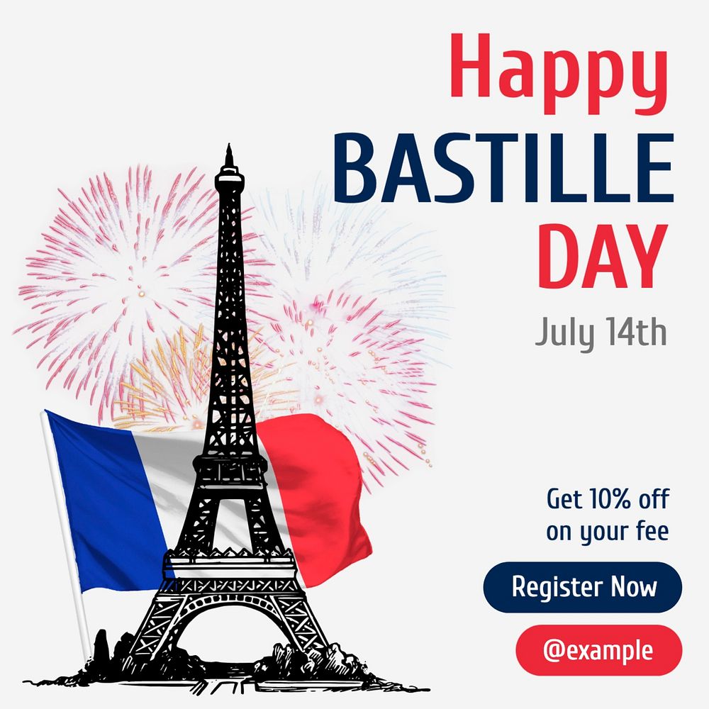 Bastille day post template, editable social media design