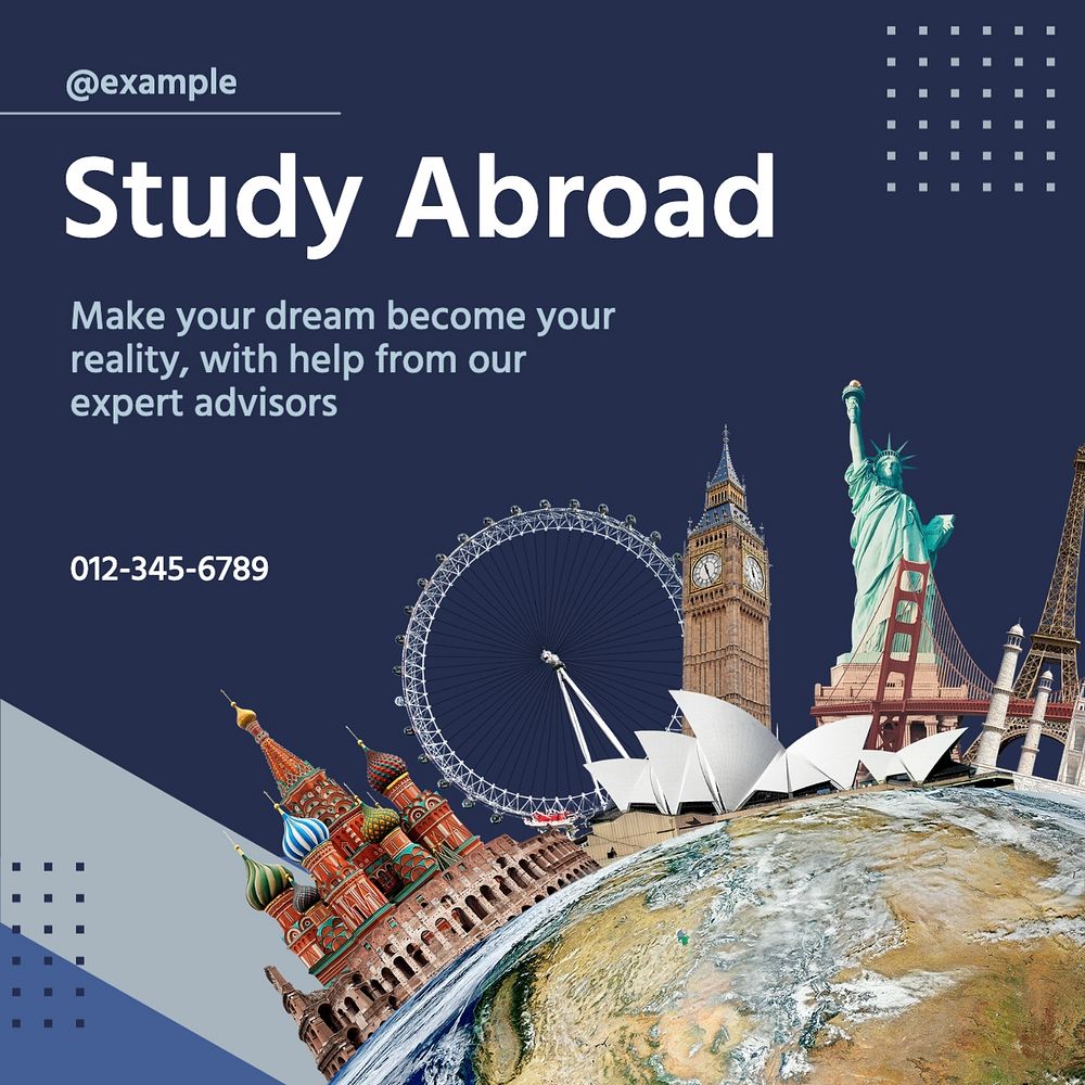 Study abroad Instagram post template, editable text