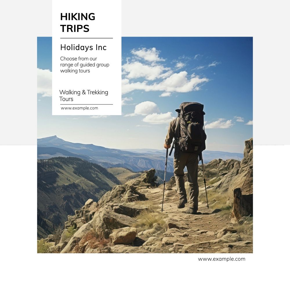 Hiking trips Instagram post template, editable text