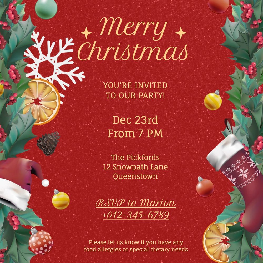 Christmas party Instagram post template, editable text