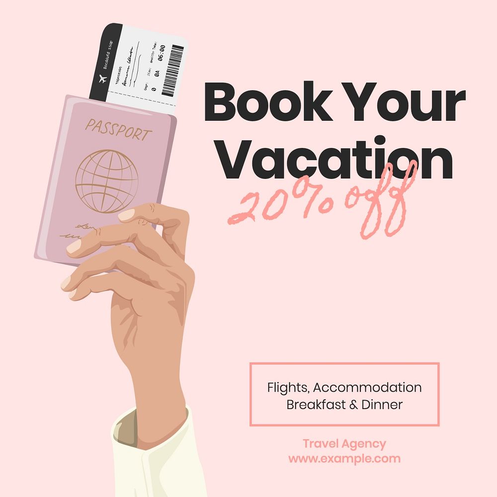 Book your vacation post template, editable social media design