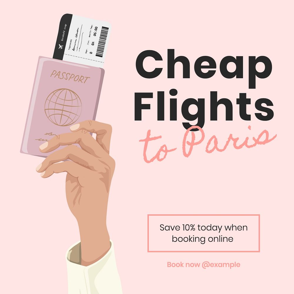 Cheap flights post template, editable social media design