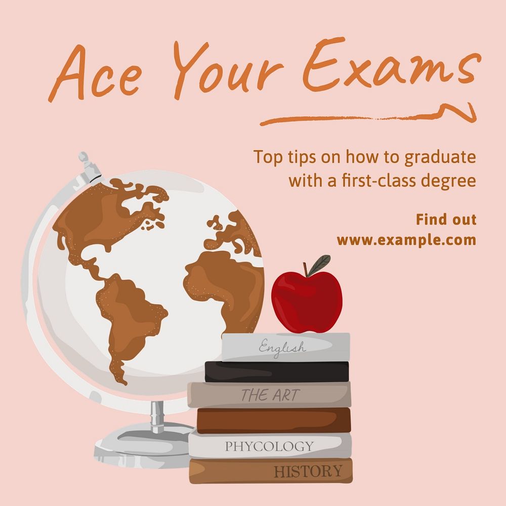 Ace your exams post template, editable social media design