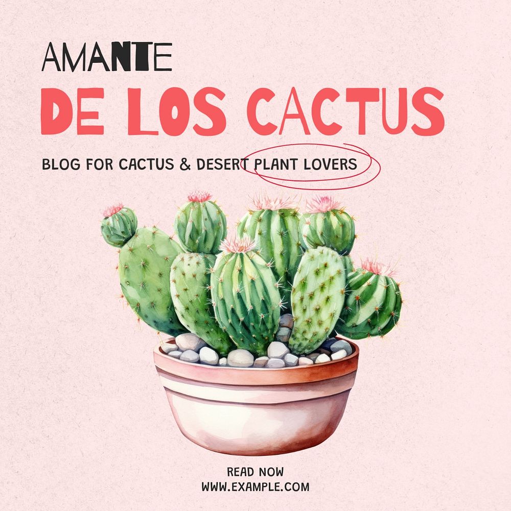 Cactus lovers Instagram post template, editable text