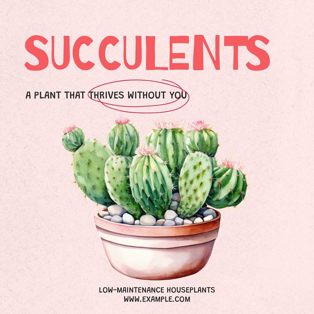 Succulents Instagram post template, editable text