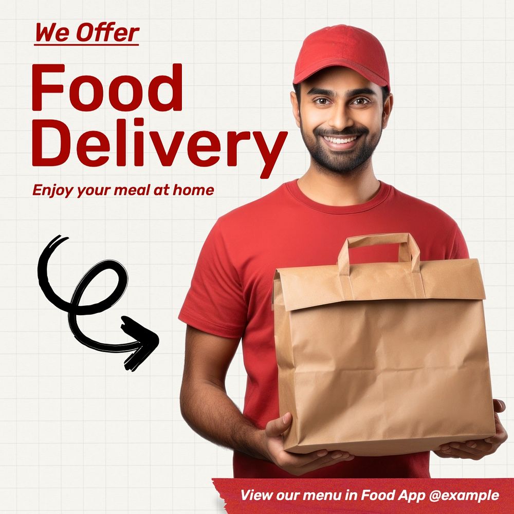 Food delivery Instagram post template, editable text