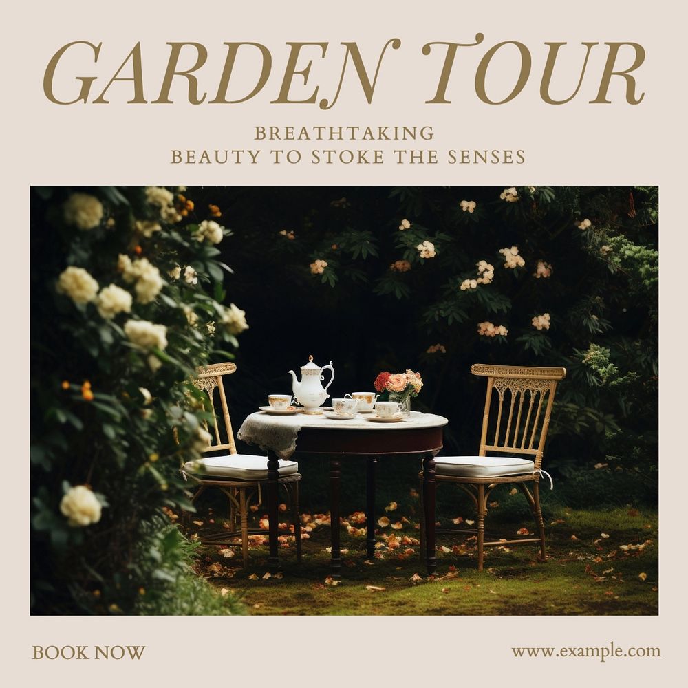 Garden tour Instagram post template, editable text