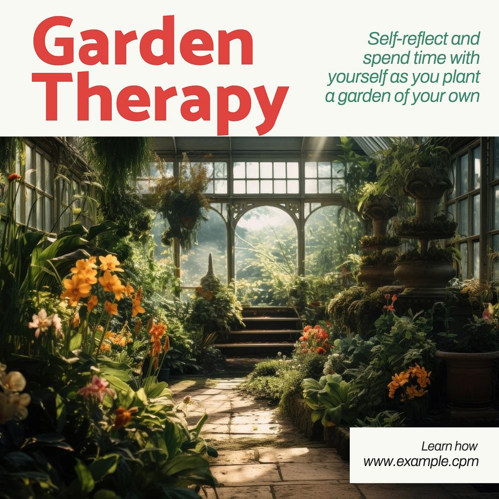 Garden therapy Instagram post template, editable text