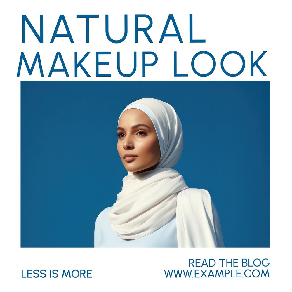 Natural makeup look Instagram post template, editable text