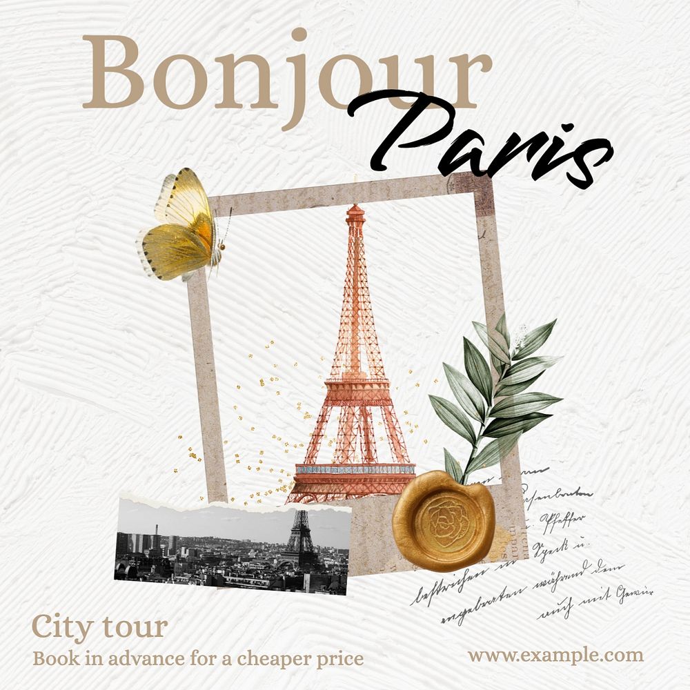 Paris travel Instagram post template, editable text