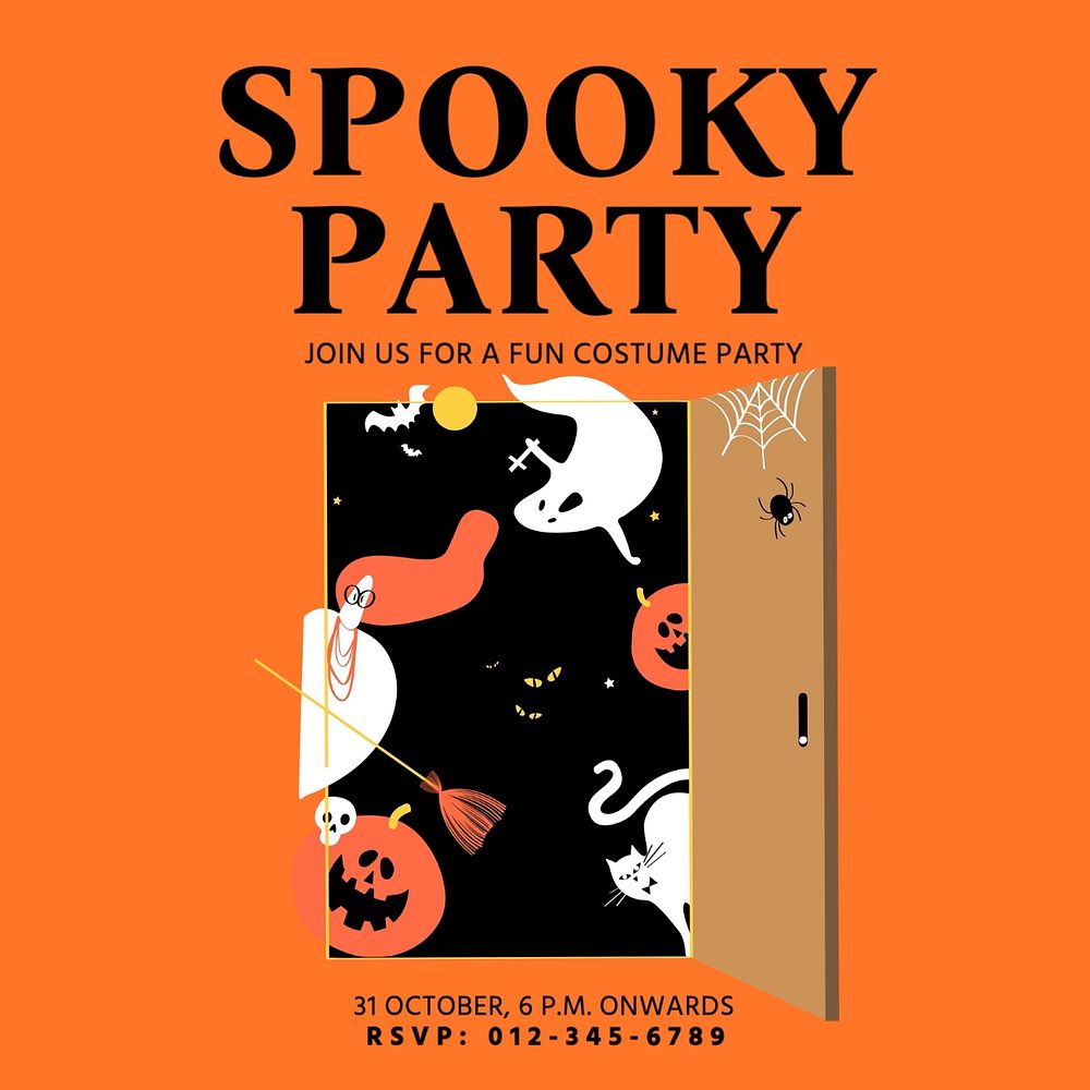 Halloween party Instagram post template, editable text