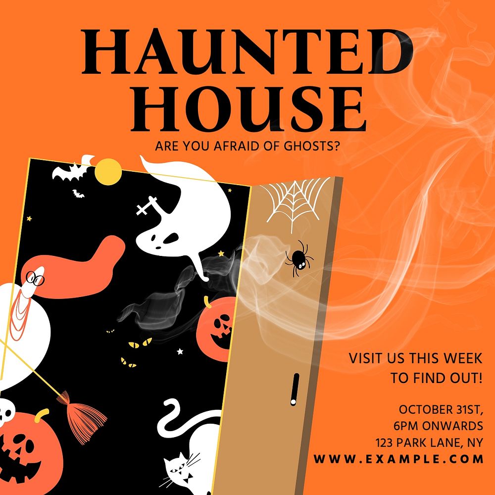 Haunted House Instagram post template, editable text