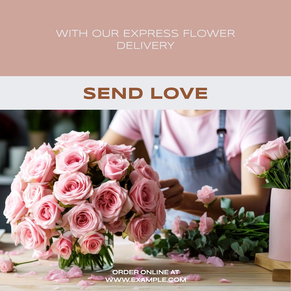 Flower delivery Instagram post template, editable text