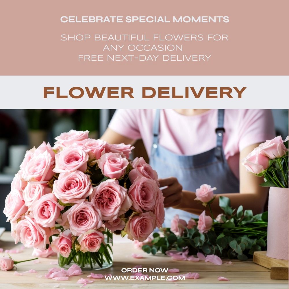 Flower delivery Instagram post template, editable text