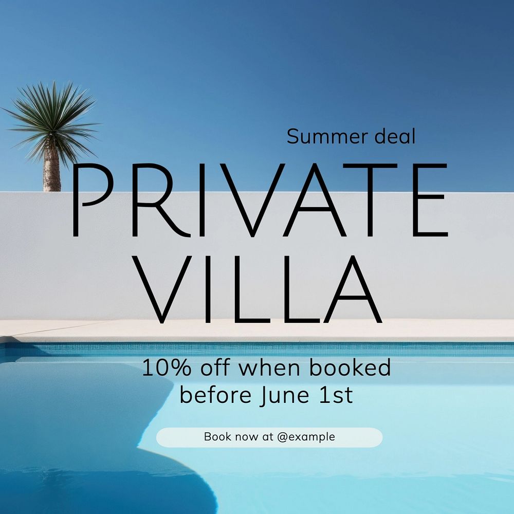 Private villa Instagram post template, editable text