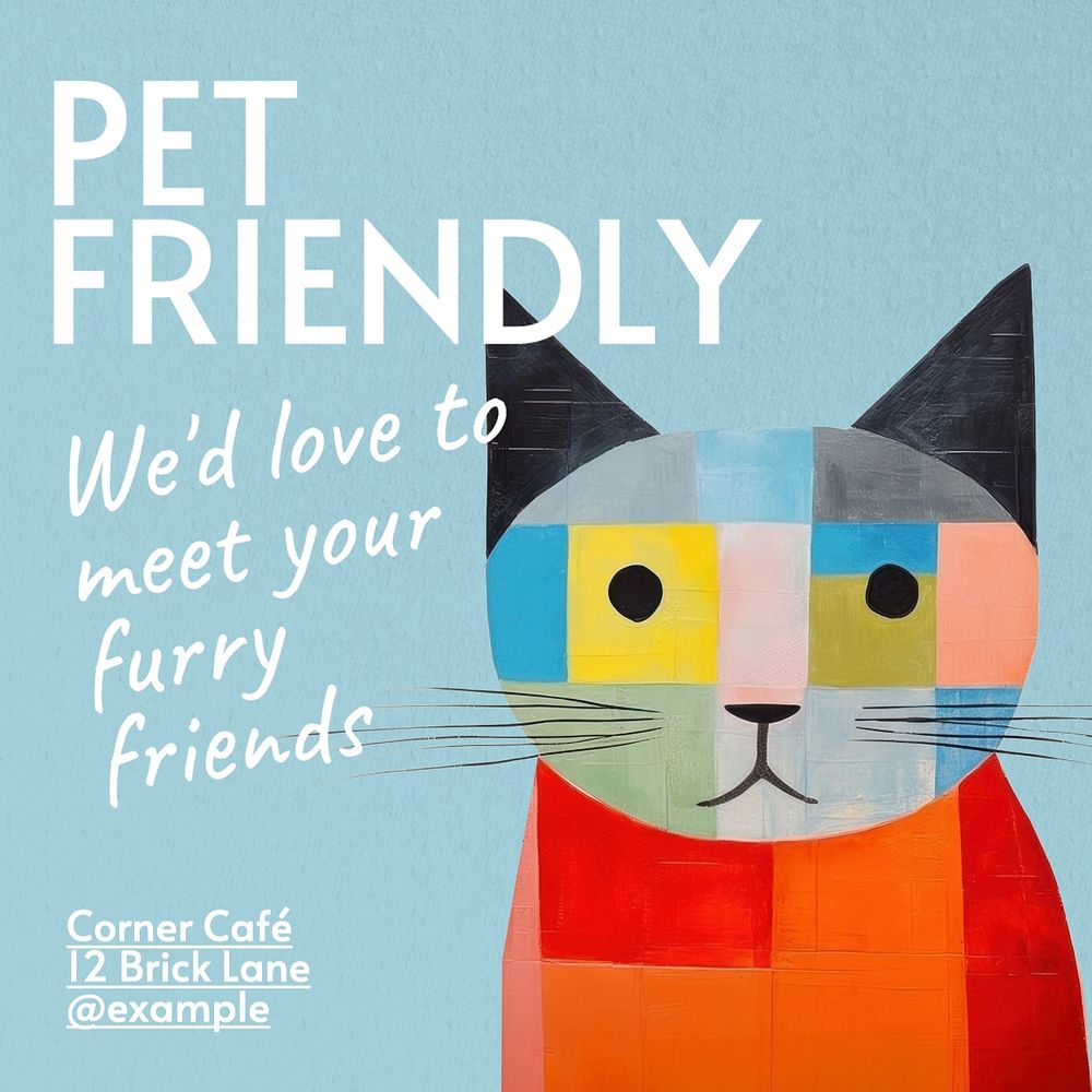 Pet-friendly cafe Instagram post template, editable text