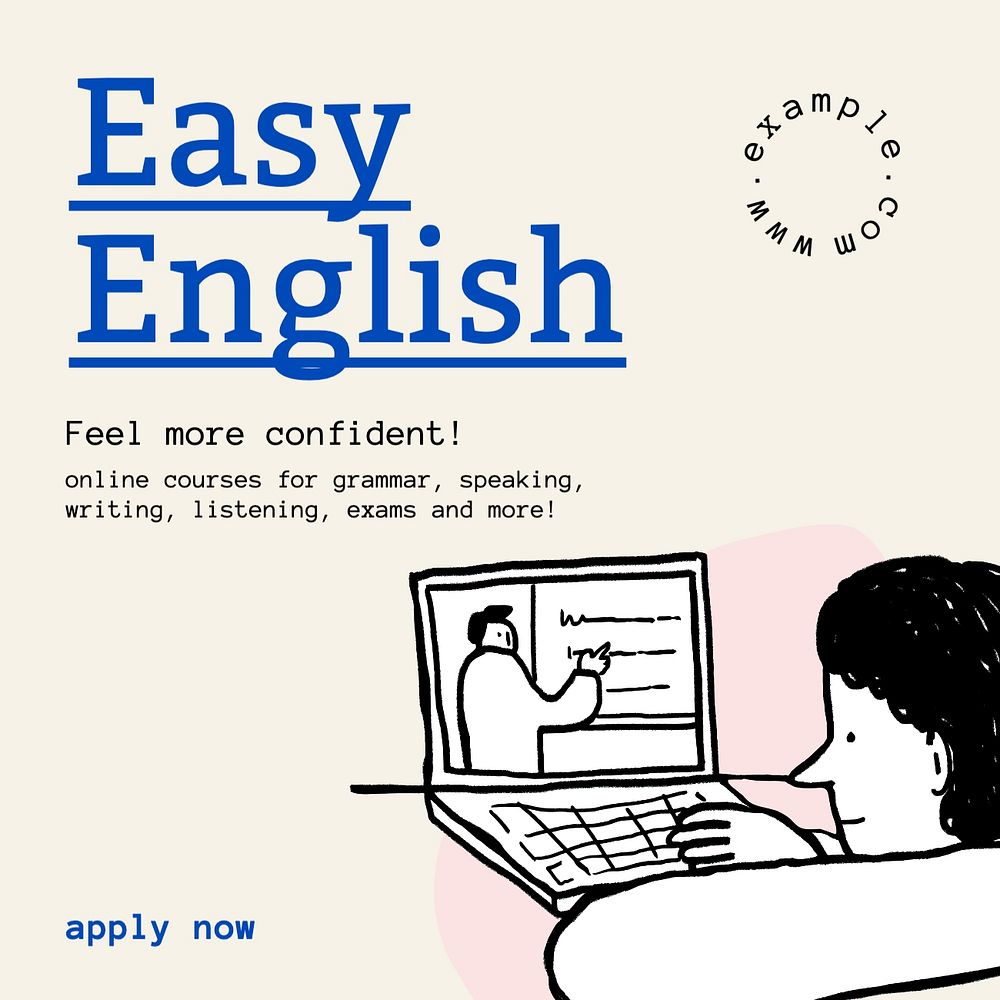 English classes Instagram post template, editable text