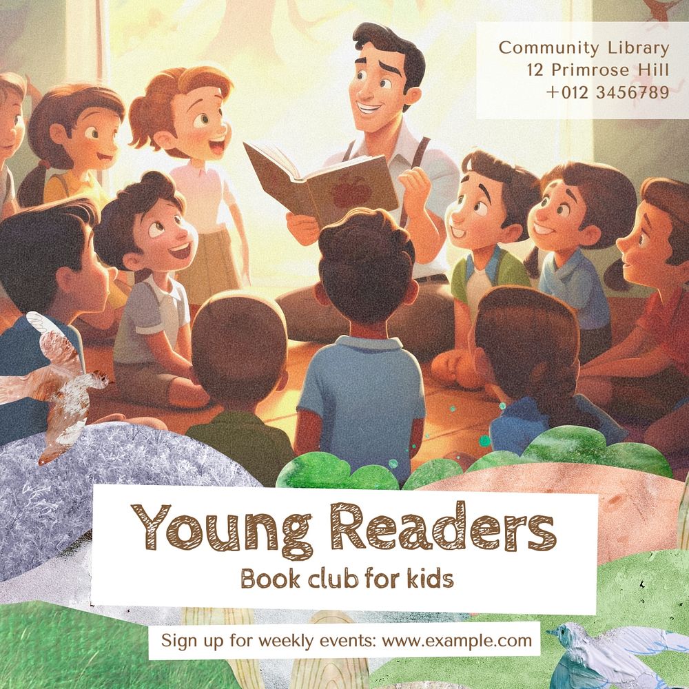 Young readers Instagram post template, editable text