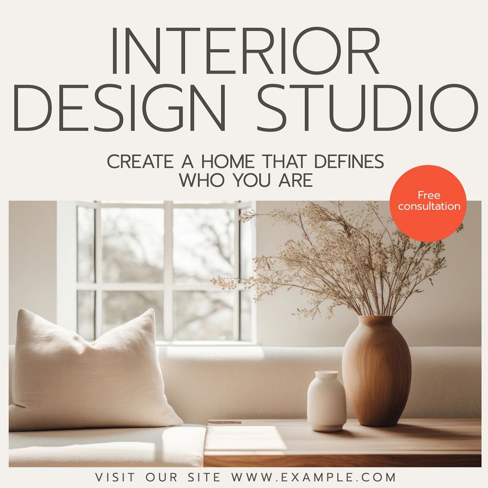 Interior design Instagram post template, editable text