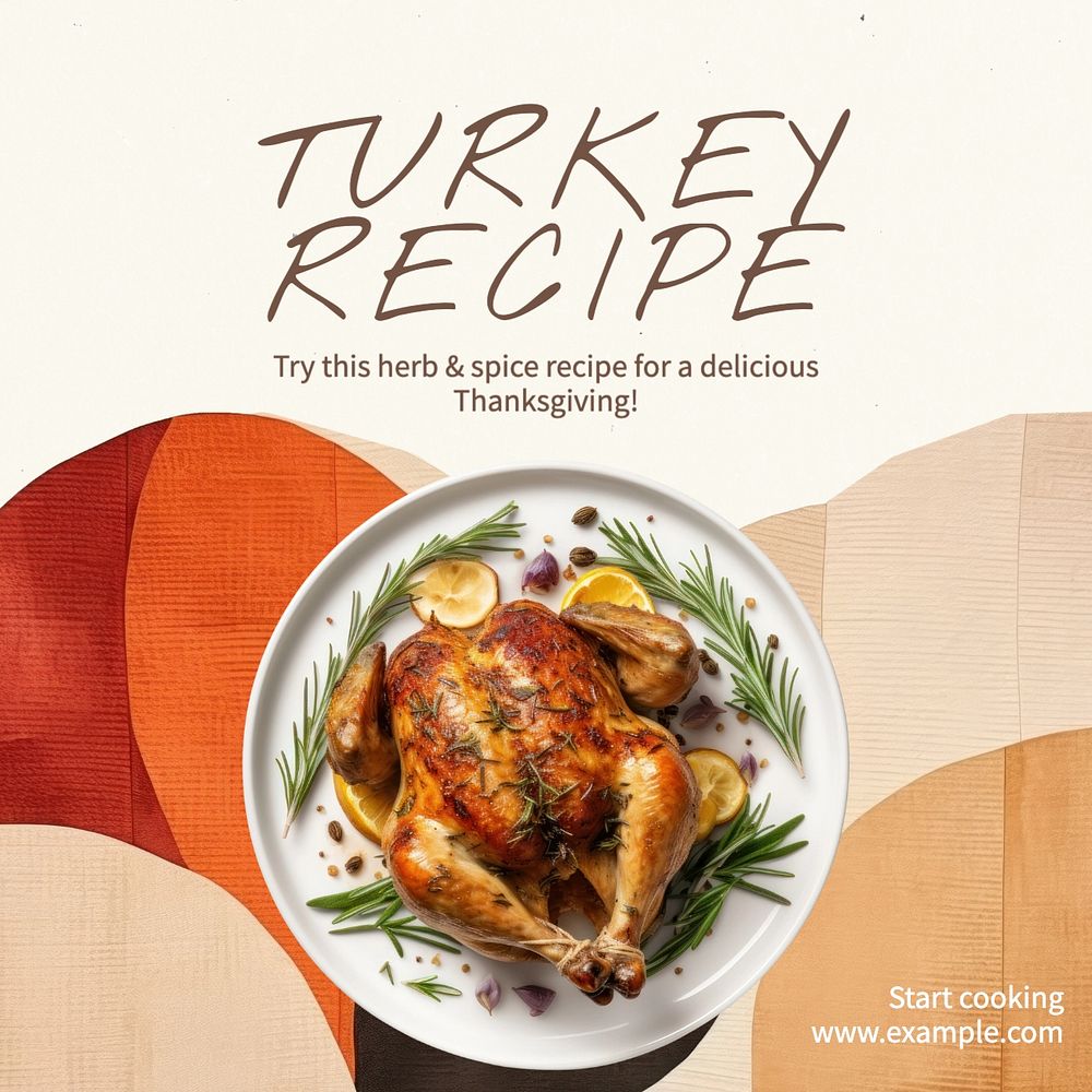 Turkey recipe Instagram post template, editable text