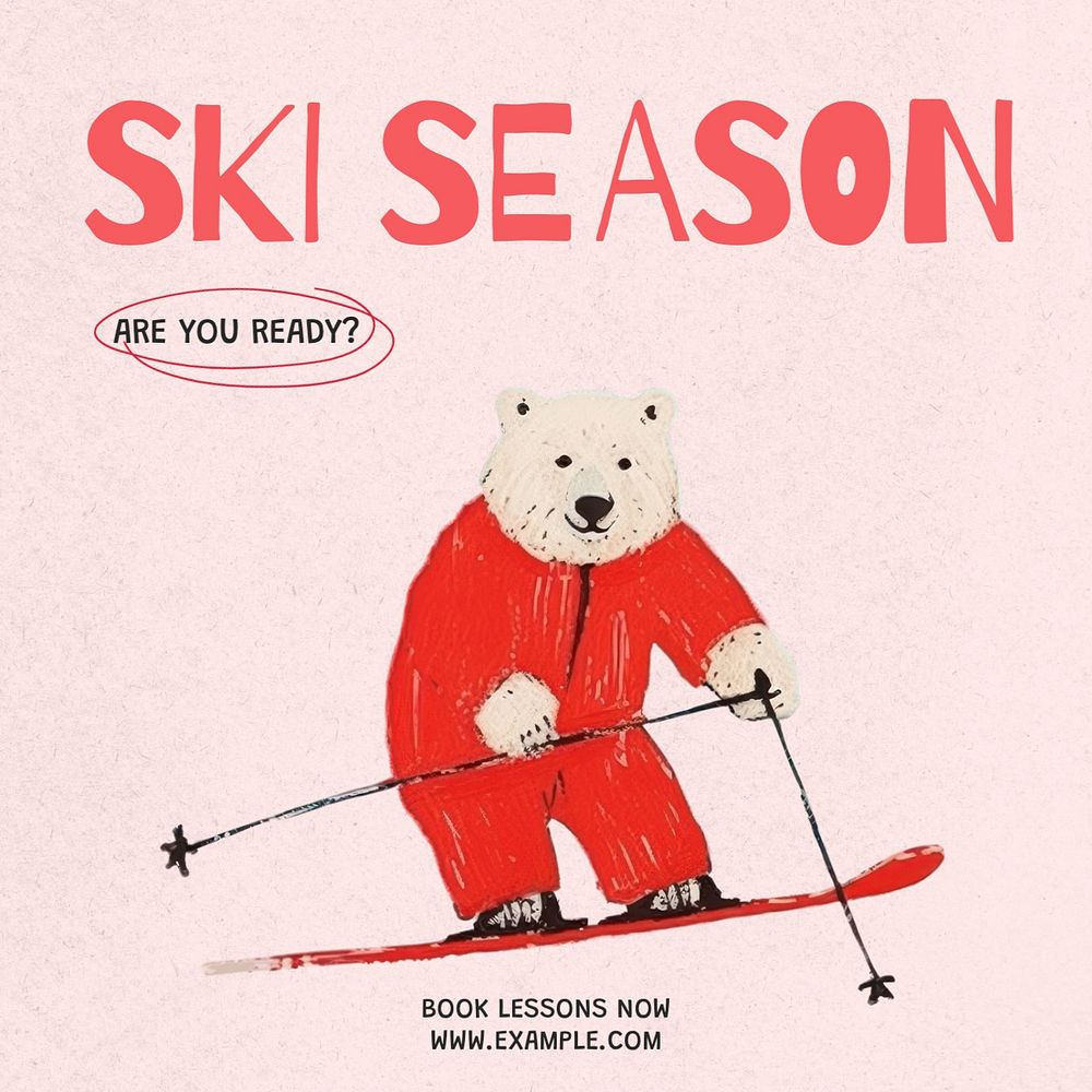 Ski lesson Instagram post template, editable text