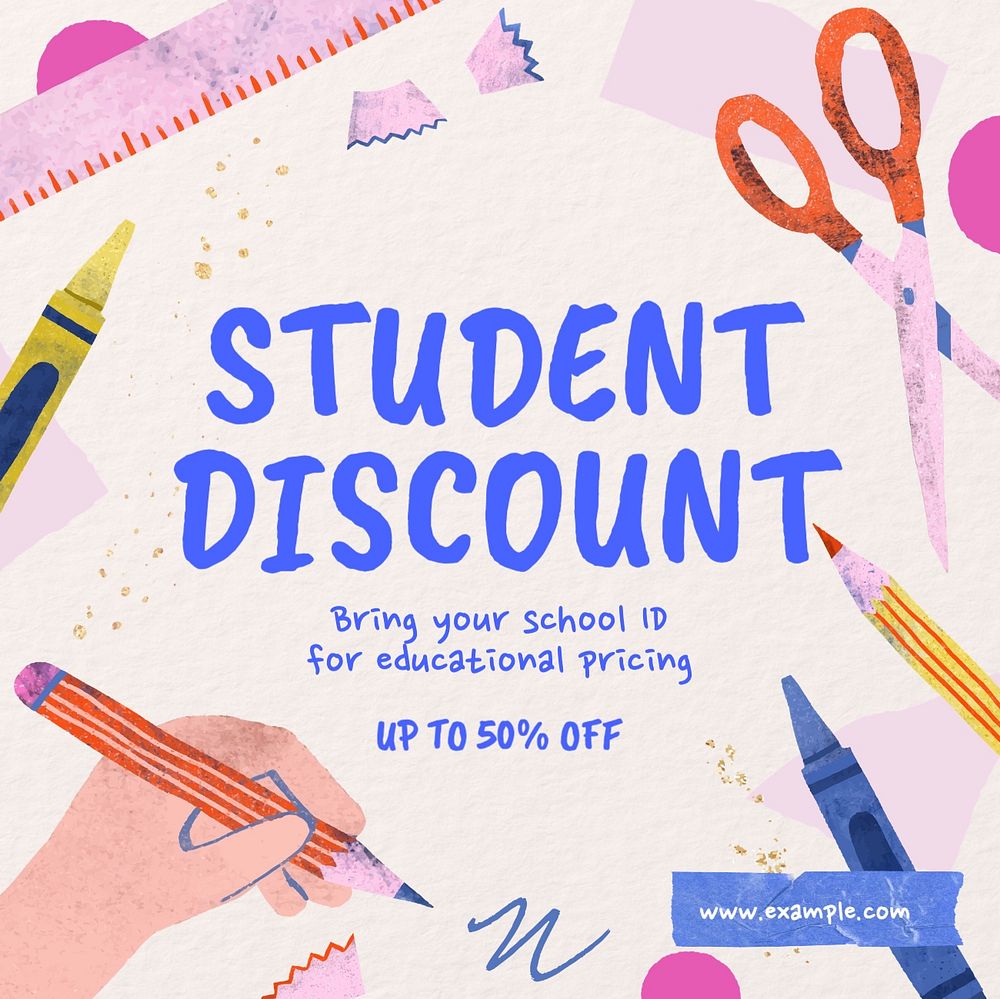 Student discount Instagram post template, editable text