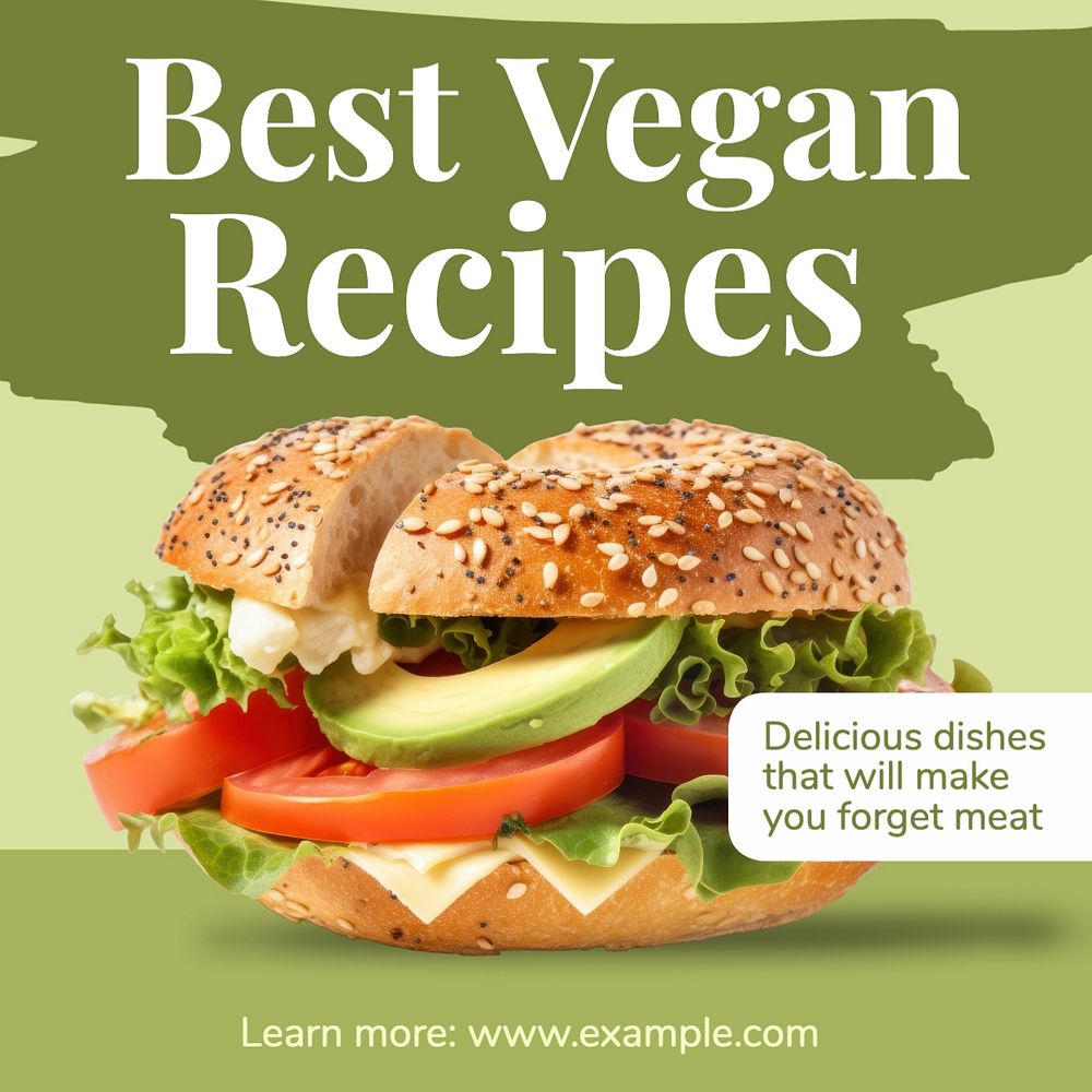 Best vegan recipes Instagram post template, editable text