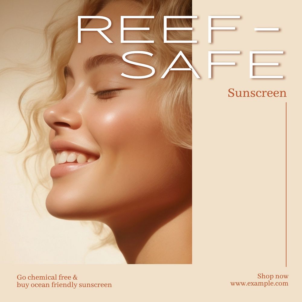 Reef-safe sunscreen Instagram post template, editable text