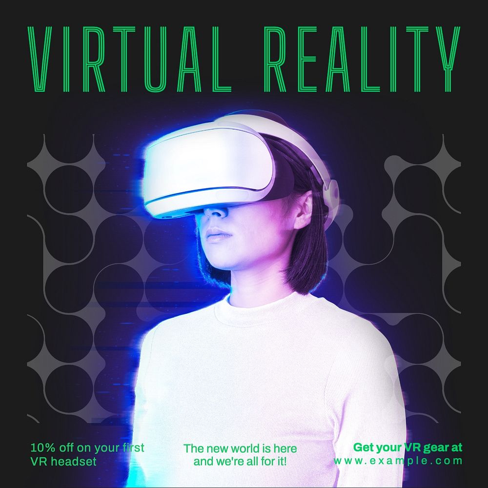 Virtual reality Instagram post template, editable text