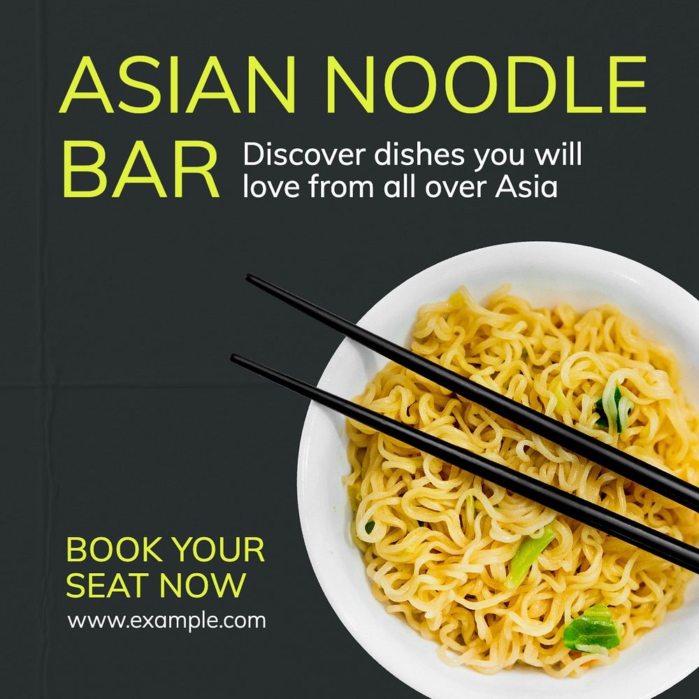 Asian noodle bar Instagram post template, editable text