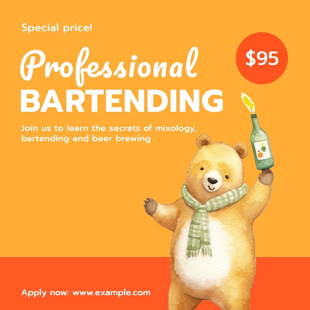 Professional bartending Instagram post template, editable text