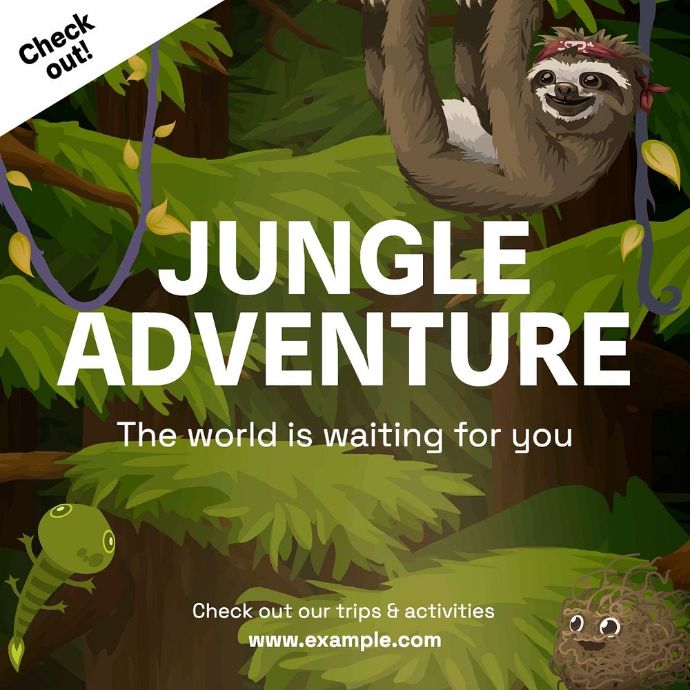 Jungle adventure Instagram post template, glitch game editable design