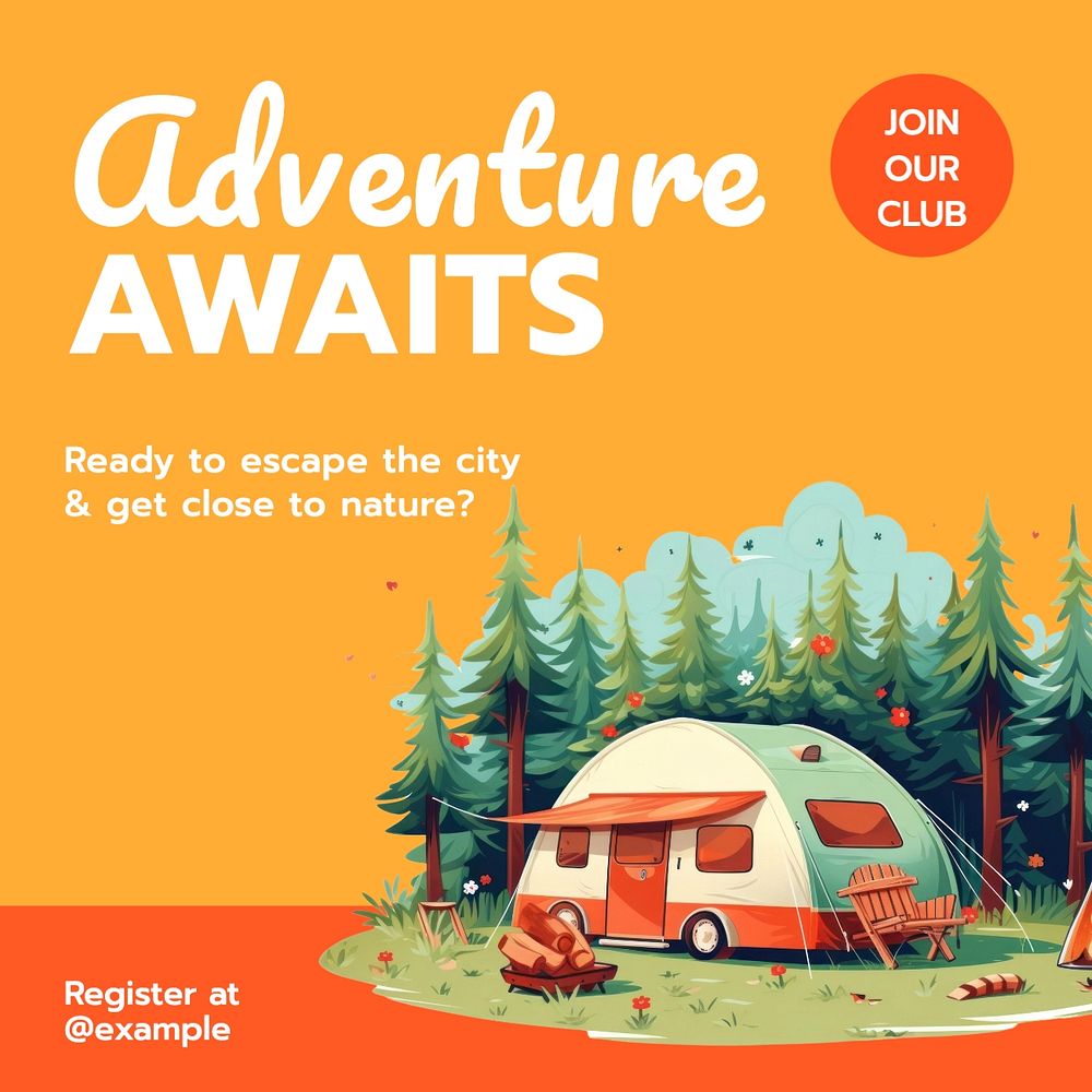 Camping & adventure Instagram post template, editable text